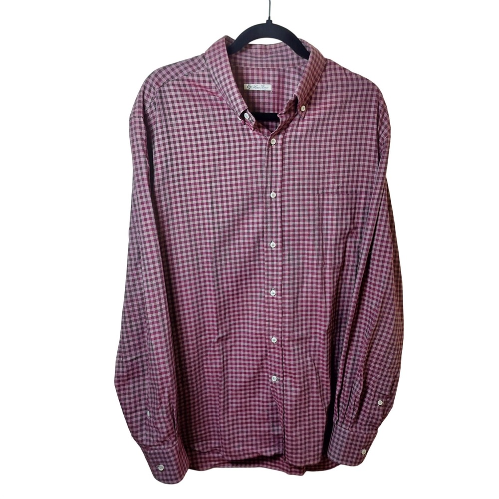 Loro Piana Mens Burgundy Gingham Cotton Button Down Shirt Made in Italy MAA6171